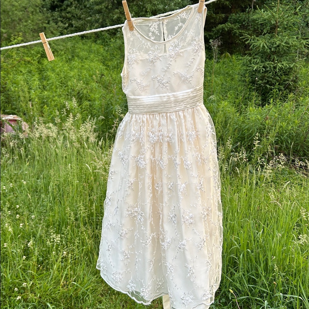 American Princess Flower Girl Gown Formal Dress Ivory over Satin Size 6X